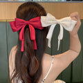 Black Big Bow Hair Clip for Women Long Tail Red Hair Bow Black Large Hair Barrettes for Women Metal Clips