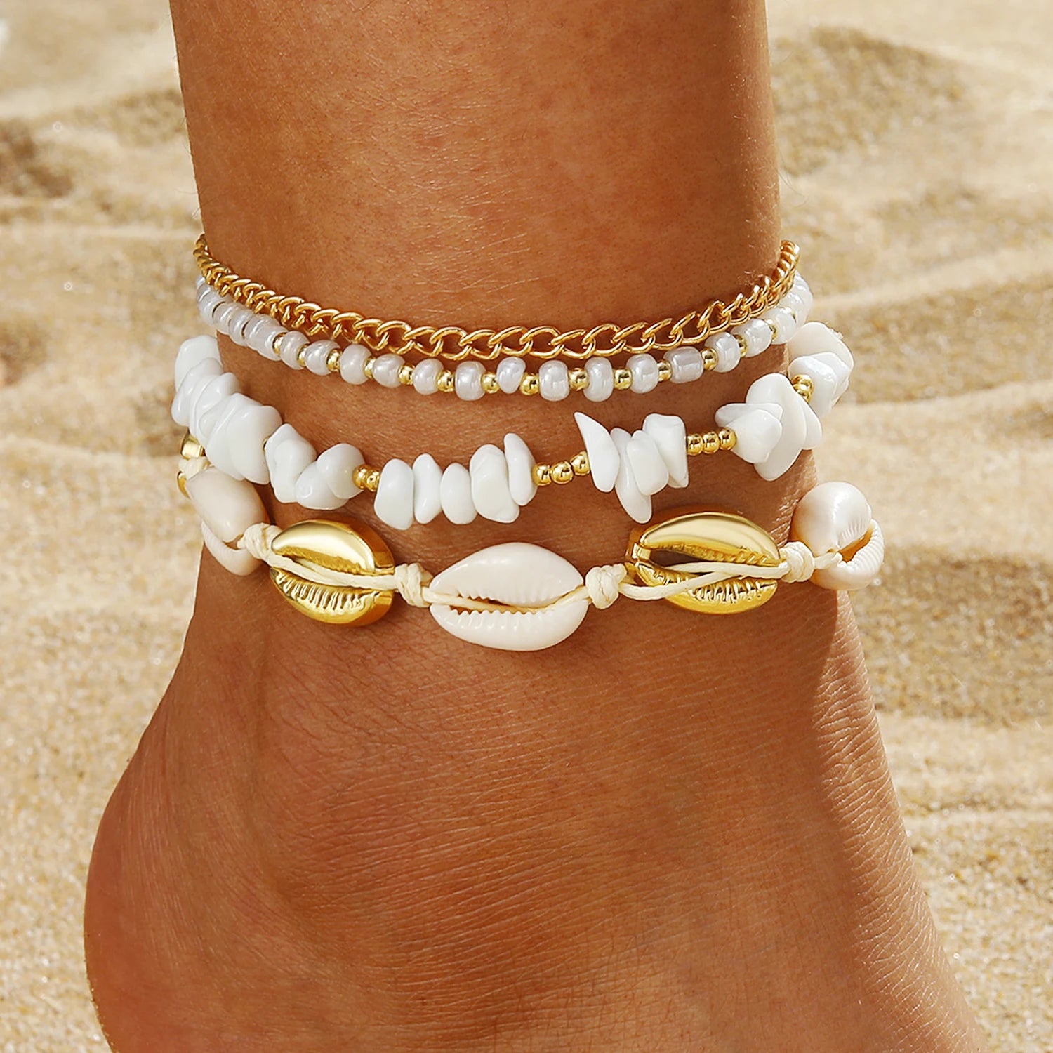 VKME New Bohemian Foot Jewelry Summer Beach Barefoot Shell Anklets Set for Women Jewelry