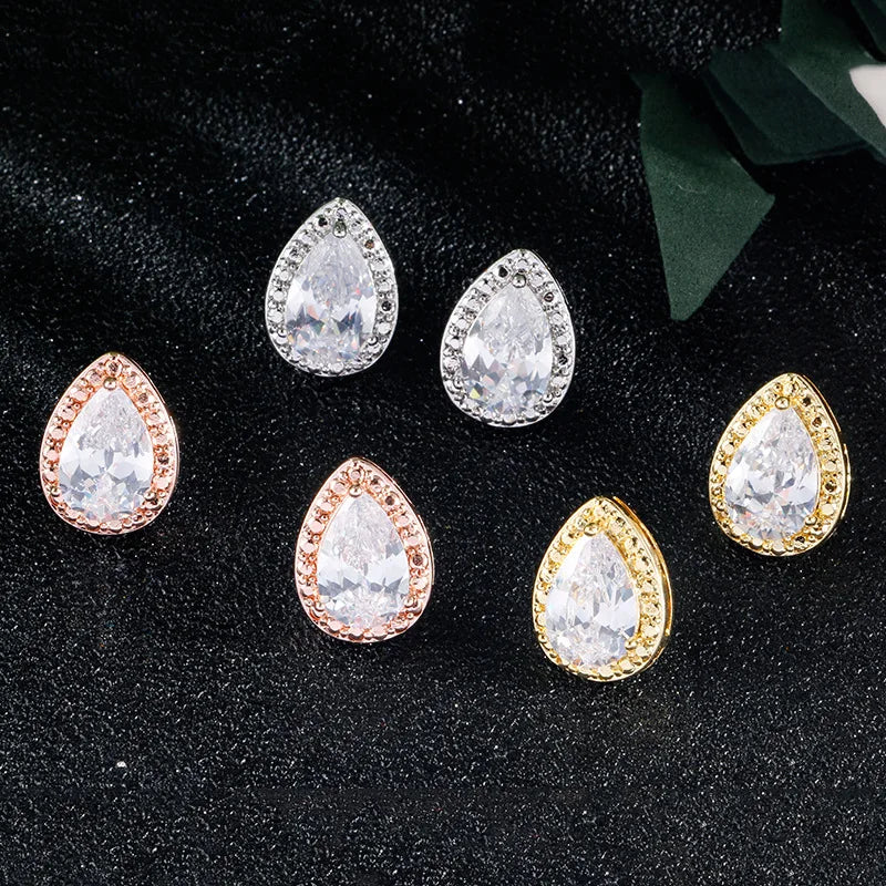SLBRIDAL Trendy Bijoux Anti-allergic Fashion Zircon Earring Pierced Stud TearDrop CZ Earrings Women Girls Daily Earrings Bridal MegaBDM