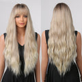 Fast Delivery Long Wave Synthetic Wig Ombre Brown Platinum White Wigs for Black Women Daily Wig With Bangs Heat Resistant Fiber
