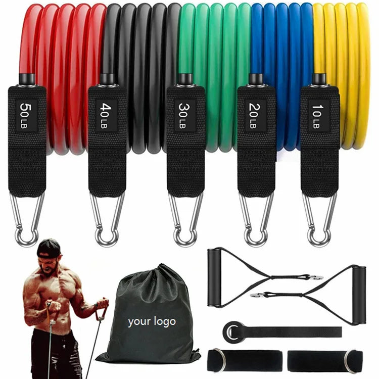 Amazing Hot Selling 11pcs Latex Resistance Tube Bands Set High Elastic Stretch Exercises Latex Pull Rope Set