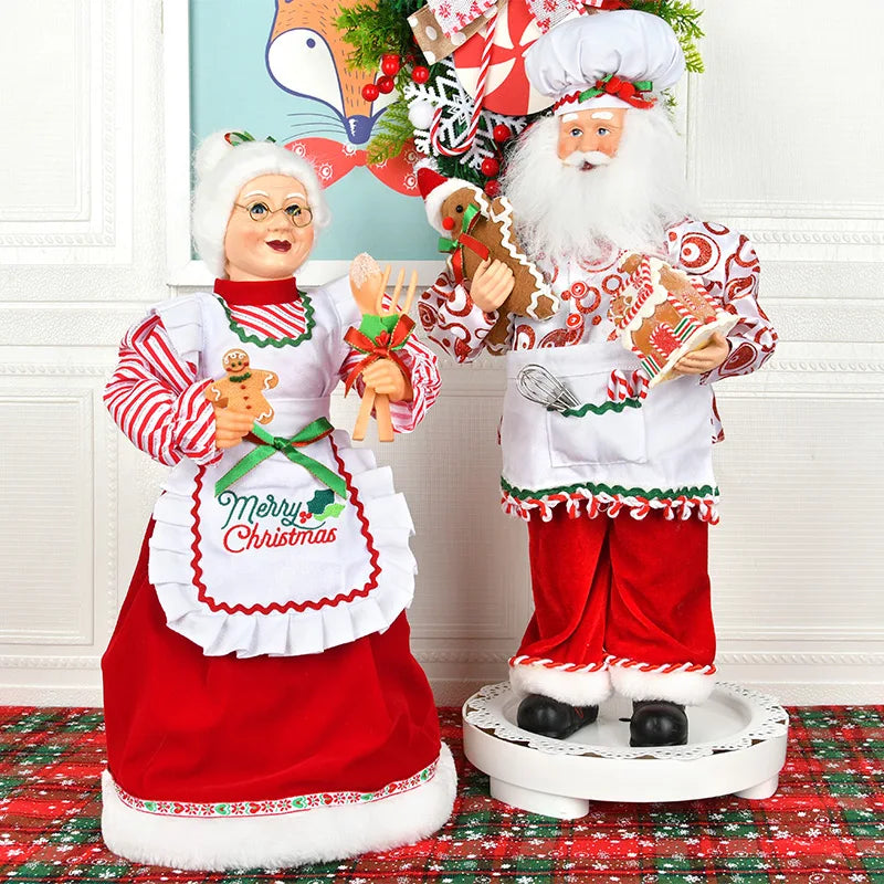 Elegant Christmas Old Woman and Old Man Pvc+fabric Figurines for Shop Window Display or Home Ornament for Mother-in-Law Modeling
