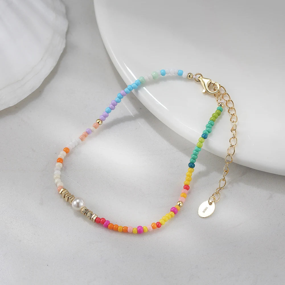 RINNTIN PSB06 Hot Selling Bohemian Colorful Glass Beads Beaded Bracelet Women Handmade Rainbow Fashion Jewelry Wholesale