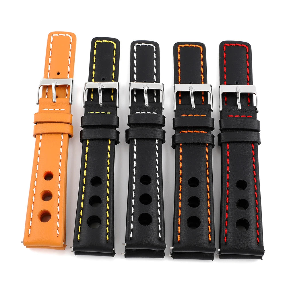 Retro Watch Band 18mm 20mm 22mm 24mm Three Hole Breathable Watch Strap Quick Release Bracelets Wristband