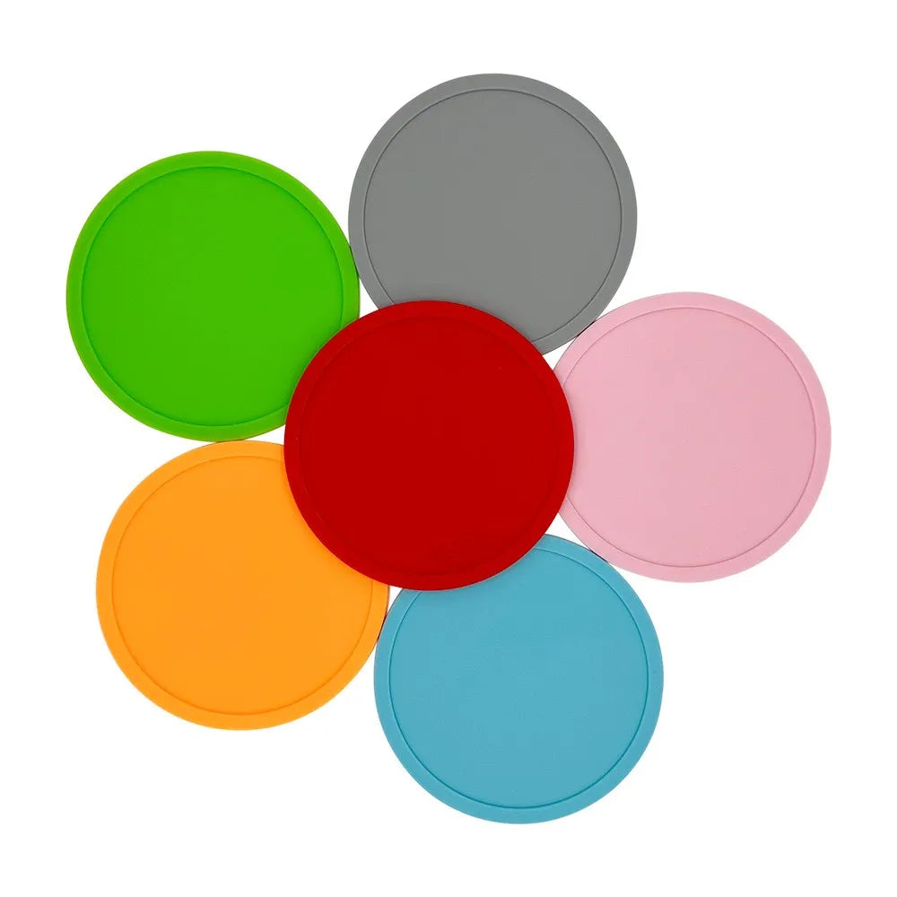 Creative Simple Silicone Coaster Candy Color Waterproof Spill-proof Heat Insulation Printable LOGO Round Coaster