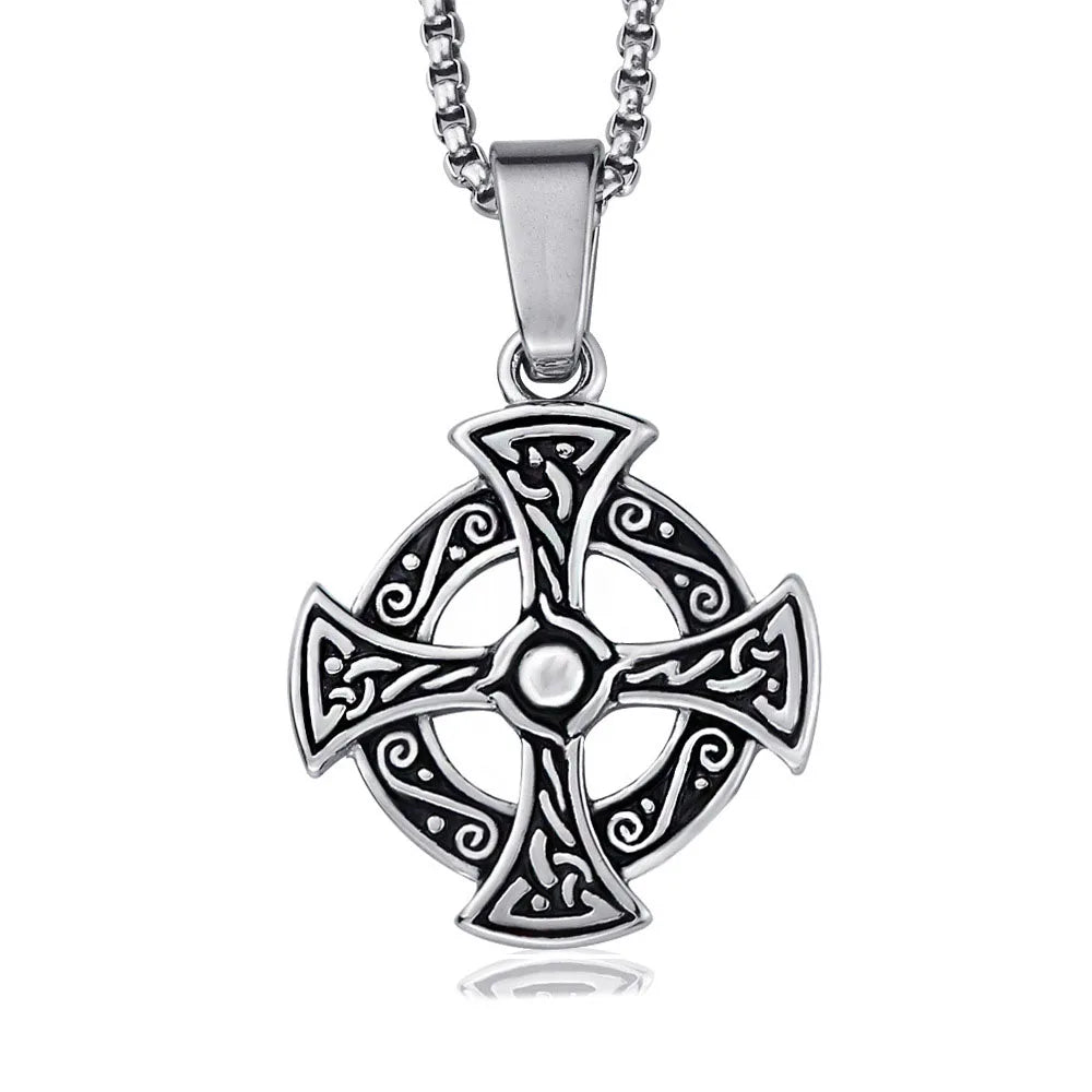 Vintage Stainless Steel Enamel Maltese Cross Pendant Necklace for Knights of the Temple