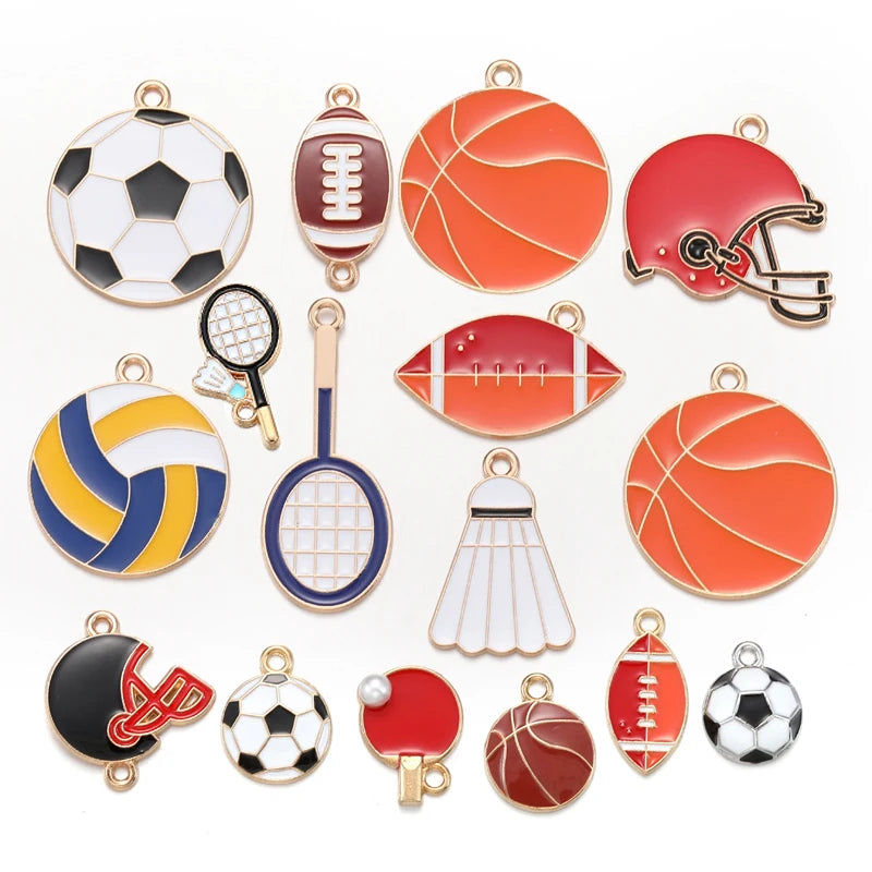 16 Styles Enamel Football Sports Charms Rugby Ball Helmet Pendant Bracelet Necklace DIY Jewelry Making Findings Accessory W363