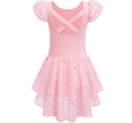 Short Sleeve Glitter Ruffle Sleeve Ballet Leotard with Skirt Ballet Dance Wear Tutu Skirt for Girls