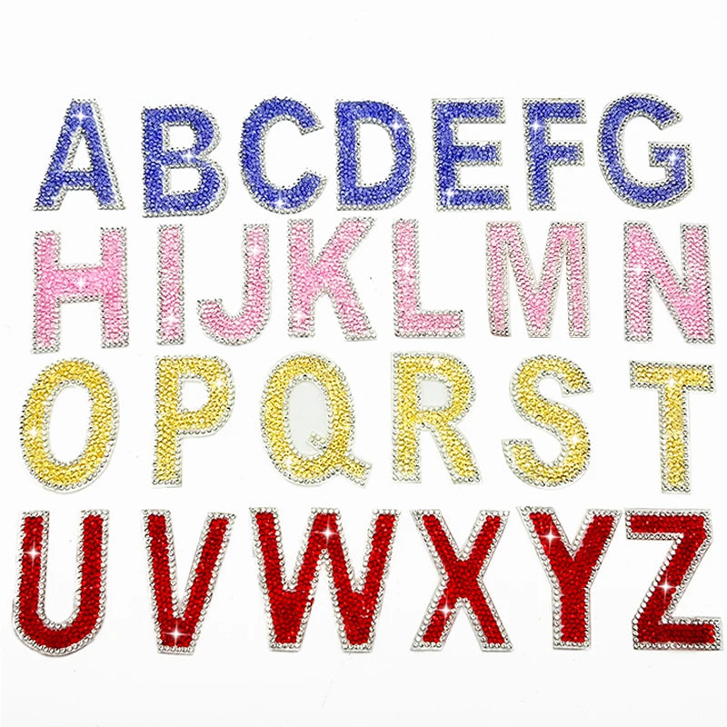 Self Adhesive Resin Rhinestone Letter Motif English Alphabet Crystal Applique Iron on Patches for Garment Bags