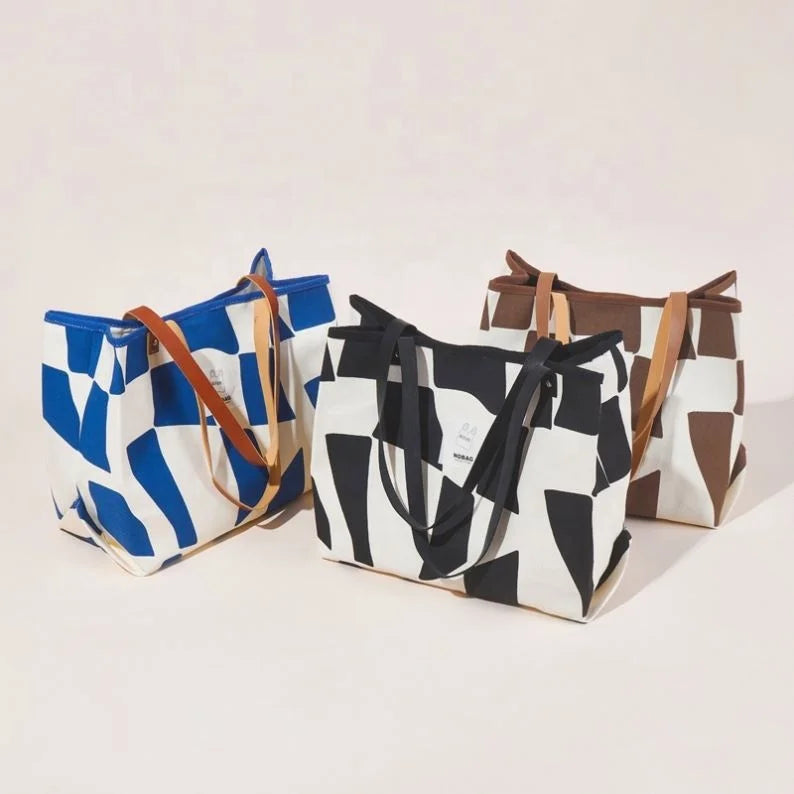 Korean Large Capacity Geometric Print Canvas Tote Bag for Women Fashionable Shoulder Bag for All Winter Autumn Spring