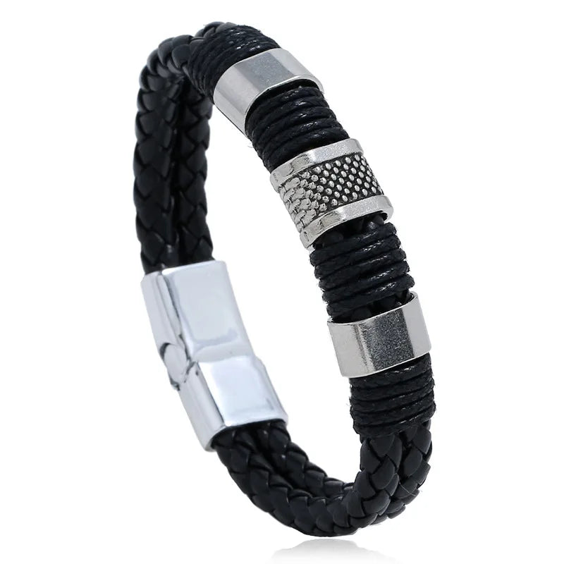Men's Retro Leather Bracelet Fashion Jewelry Wholesale Accessories Lucky Charm Bracelets Bangles Alloy Bucklel Custom Jewelry