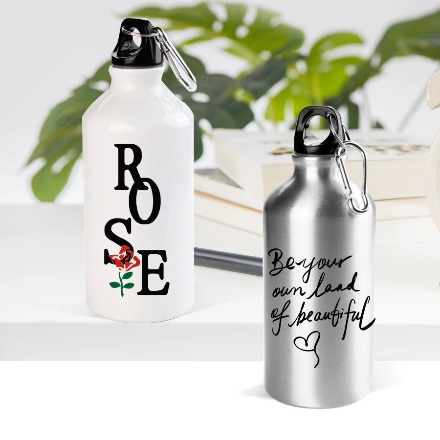 Topjlh Sublimation Blank Water Bottle Portable Aluminum 500ml 600ml Water Bottle with Carabiner for Promotion