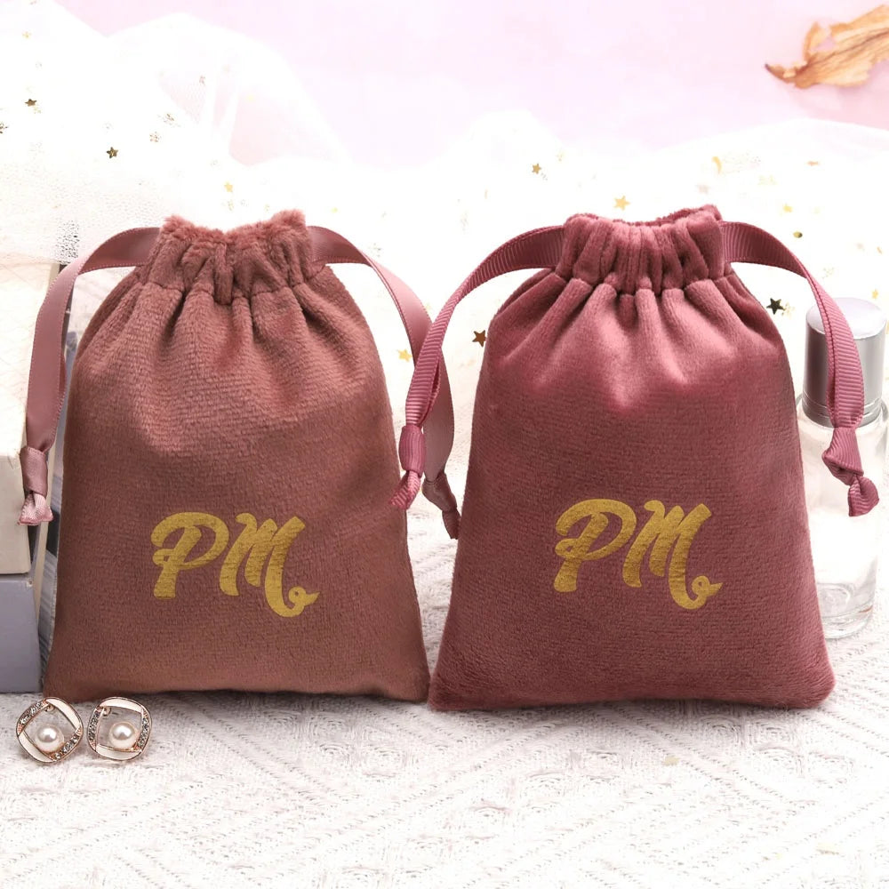 Colorful Embroidery Logo Velvet Drawstring Jewelry Perfume Cosmetic Bag Custom Soft Dust Gift Velvet Pouch Wholesale