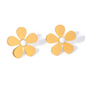 J&D New Hot Sell 18K Pvd Gold Stainless Steel Stud Jewelry White Enamel 5 Petals Daisy Flower Earring Girl