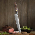 HEZHEN New 8 Inch Carving Knife Damascus Steel Razor Sharp Kitchen Meat Slicing Knives Micarta Handle Gift