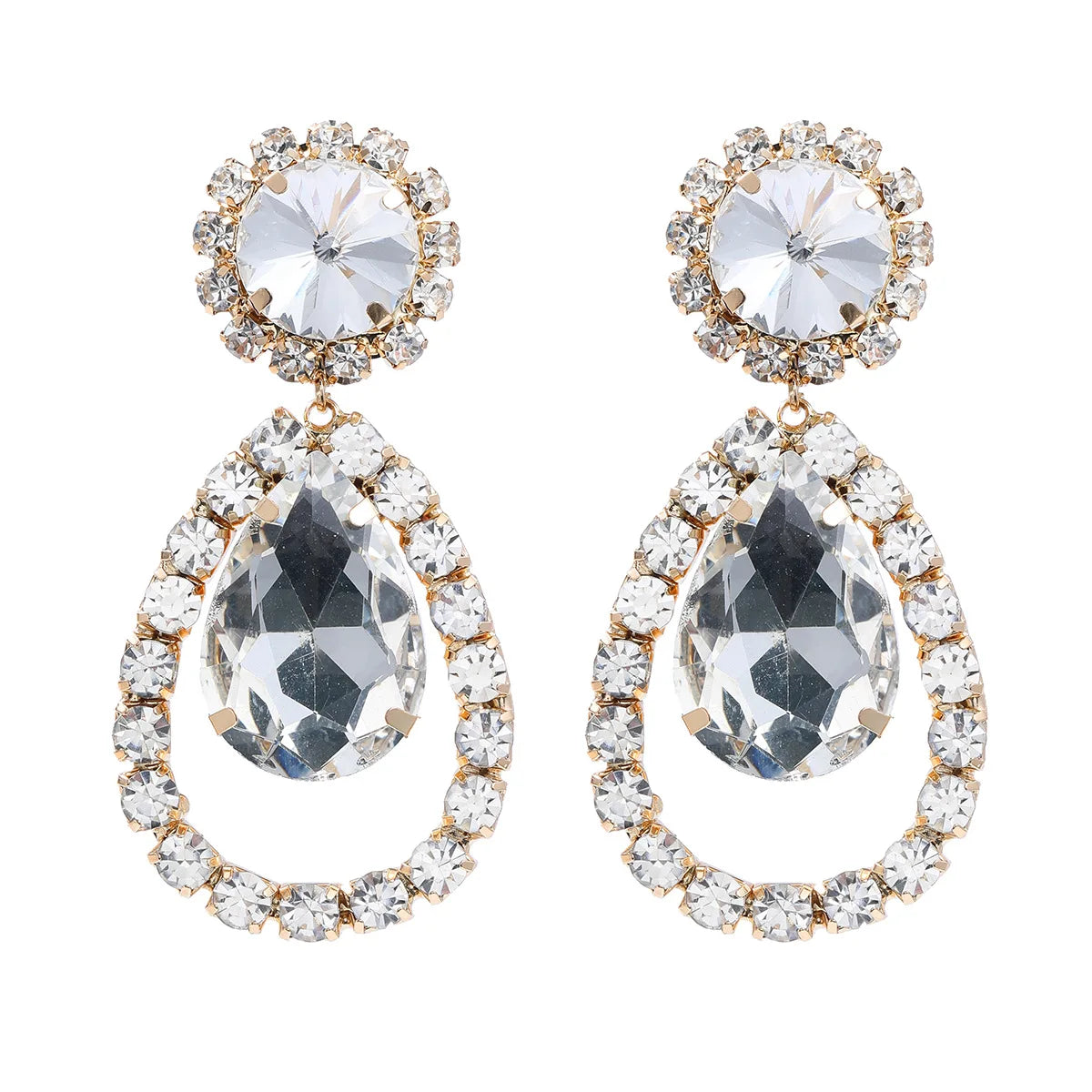 New Drop Shaped Earrings European and American Exaggerated Earrings Women's Trendy Full Diamond Wedding Jewelry