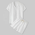 Cool Summer Comfortable Short-sleeved Button Shirt Men's Solid Color T-shirt Shorts Suit Men's Cotton and Linen Casual Suit