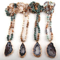 Women 8mm Pic Jasper Frost African Turquoise Necklace Gemstone Long Knotted Irregular Druzy Pendant Necklace