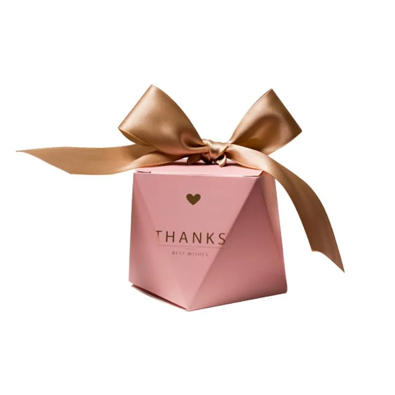 Custom Printed logo Small pink Luxury Sweet Wedding Favour Gift Candy Chocolate Packaging Box with Ribbon