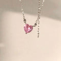 2022 New Design Women Fashionable Pink Heart Charm Enamel Pendant 925 Sterling Silver Necklace