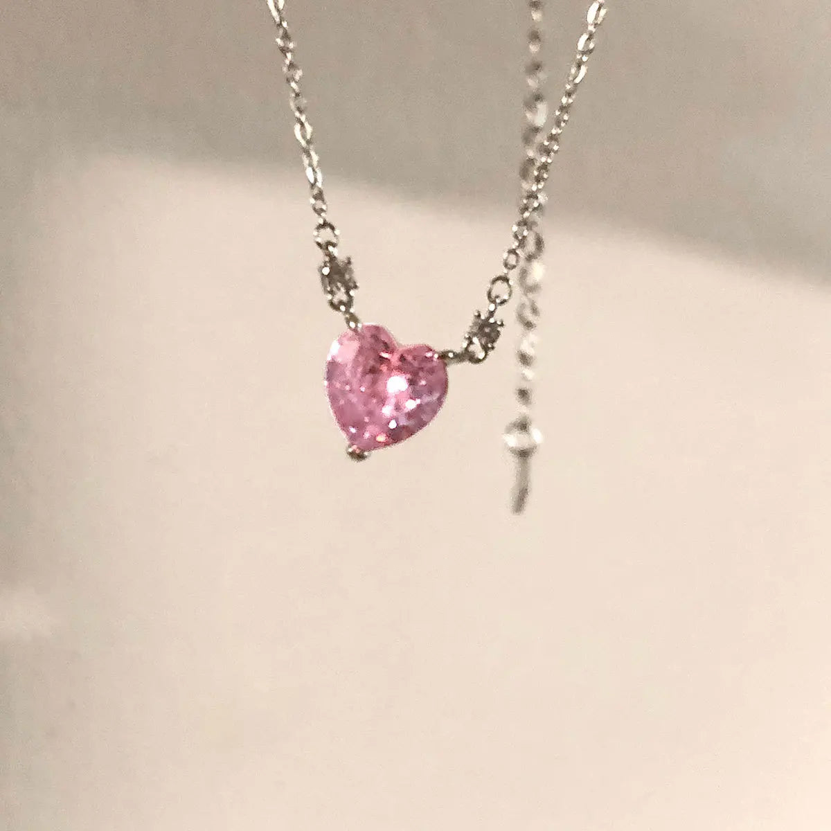 2022 New Design Women Fashionable Pink Heart Charm Enamel Pendant 925 Sterling Silver Necklace