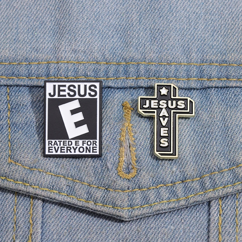 Jesus Saves Custom Simple Black Fish Shape Enamel Pins Classic Vintage Metal Brooches Lapel Badges Classic Jewelry Gift for Kids