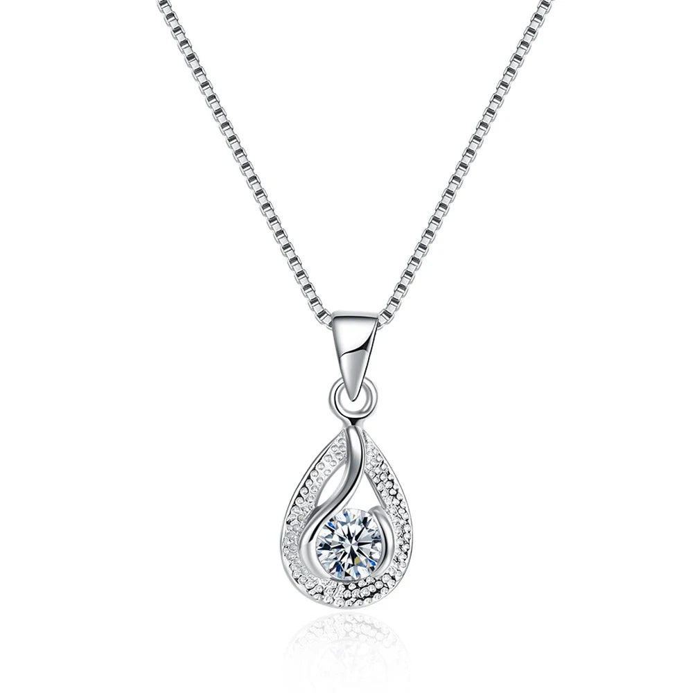 F.ZENI Fashion Beautiful Necklace for Women S925 Sterling Silver Jewelry Trendy Zirconia Water Drop Shape Classical Necklaces