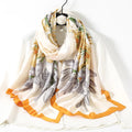 Ladies Elegant Lightweight Thin Long Scarf Popular Lily Print Sun Protection Breathable Silk Shawl for Women
