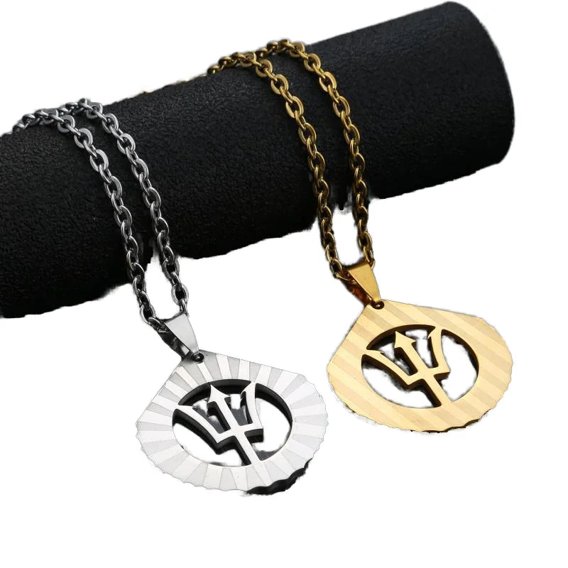 Trendy Unique Custom Stainless Steel Barbados Map Flag Pendant Necklace for Men and Women Gift with Link Chain