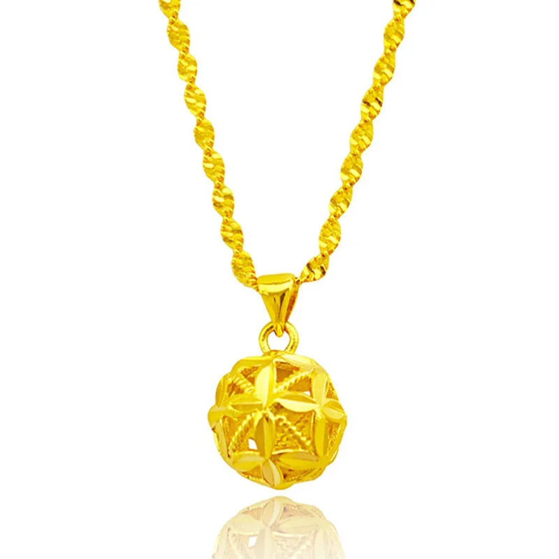 Gold Plated Hollow Hydrangea Water Drop Single Pendant Placer Gold Double Water Wave Necklace Jewelry Factory Direct Supply