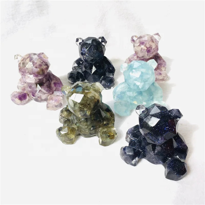 Wholesale Natural Healing Stones Crystal Carving Animal Epoxy Gravel Stone Macadam Bear and Epoxy for Decoration