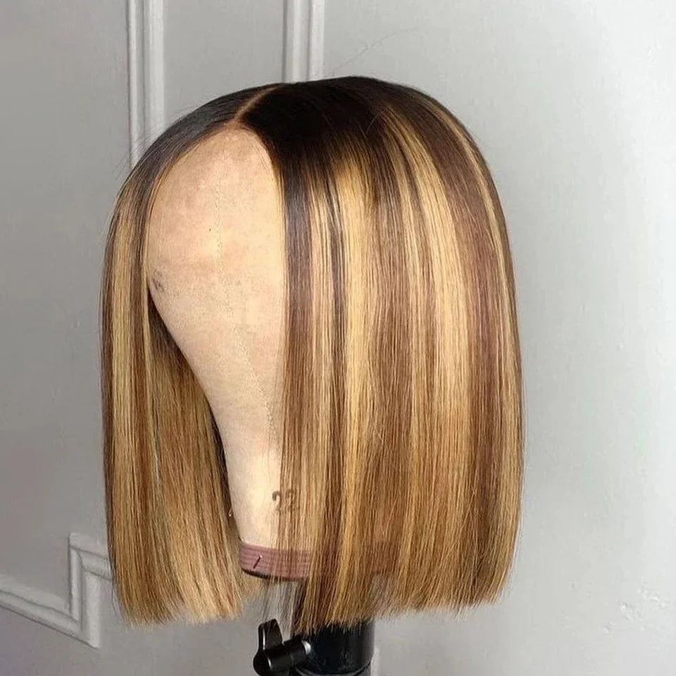 Wholesale Peruvian Brazilian Highlight 100% Human Hair 13X1 13X4 Transparent Swiss Lace Front bob Wigs for Black Women