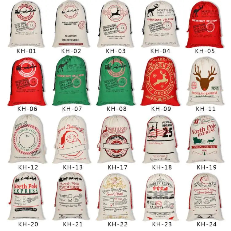 Wholesale Sublimation 50*70cm Large Size Christmas Present Gift Red Green Cotton Canvas Santa Sack Bags