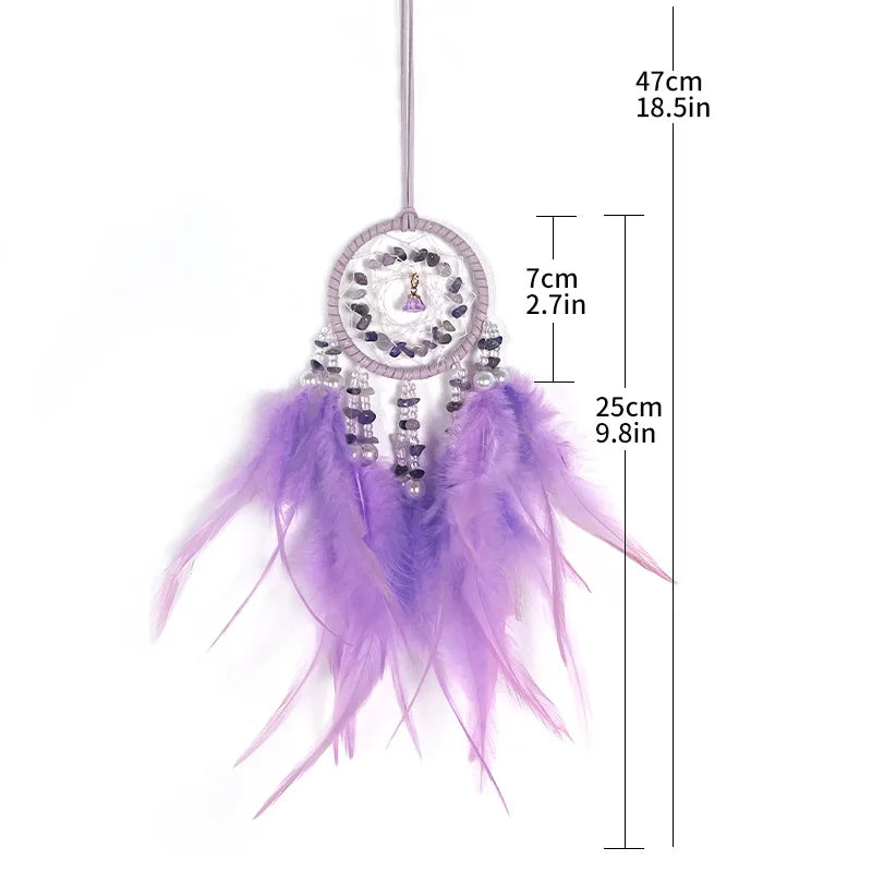 Handmade Rose Quartz Dream Catcher Raw Crystal Chip Pendant for Car Rear View Mirror Suncatcher for Souvenir Business Gift