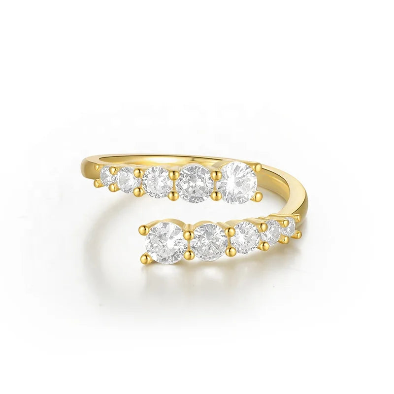 925 Sterling Sliver Modern Blue Enamel Zircon Stone 18K Gold Plated Cross Layer Adjustable Ring for Women Jewelry Gift