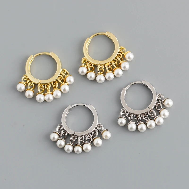 Fine Jewelry 925 Sterling Silver Hoop Earrings for Women Luxury 18k Gold Plated Charms Pearl Earrings Set Jewelry Gift
