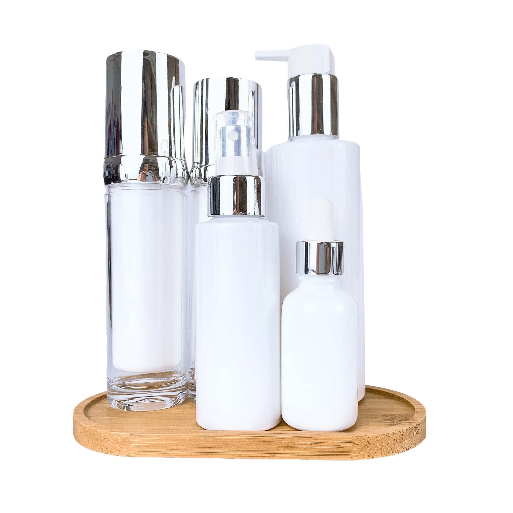 20 30 50 100 120ml Plastic clear Cream Bottle Cosmetic Packaging with Shiny Silver Cream Pump Free Sample Sunscreen Bottle Sets