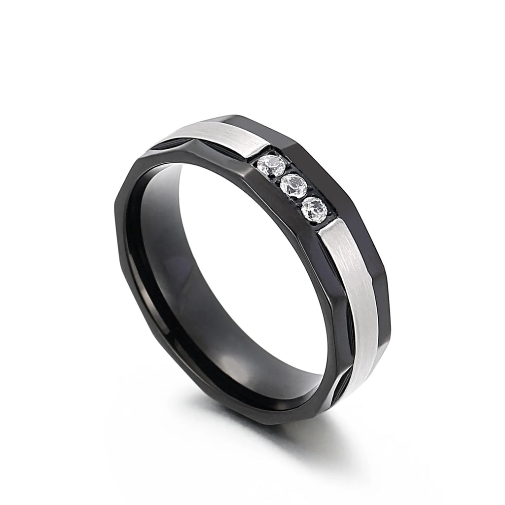 KALEN Trendy Unisex Stainless Steel Rhinestones Jewelry Ring