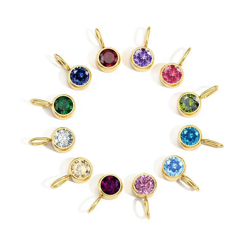 12 Months Bohemian Style Crystal Birthstone Pendant Gold Plated Stainless Steel Charm for Jewelry Making Gift