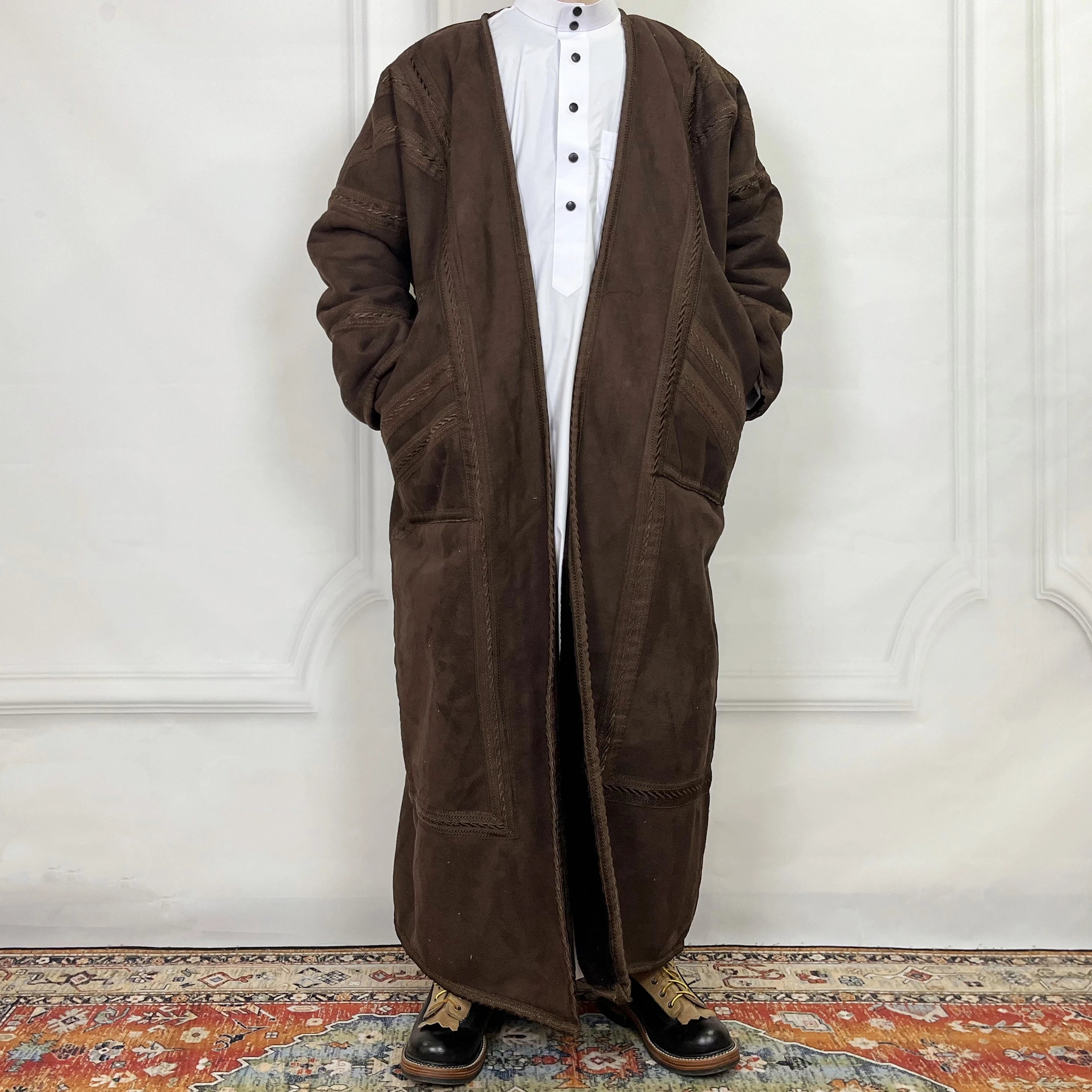 Kuwii Arab Men's Winter Muslim Thick Plush Long Sleeve Plus Size Islam Robe Men Thobe Daily Wear Outdoor