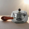 500ml Handmade High Borosilicate Tea Pot With Side Wooden Handle Gray clear Heat Resistant Water Glass Kettles