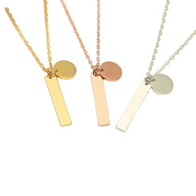 Stainless Steel Jewelry Round Charm Bar Necklace With Metal Tags Vertical Design Blank Engraving Available