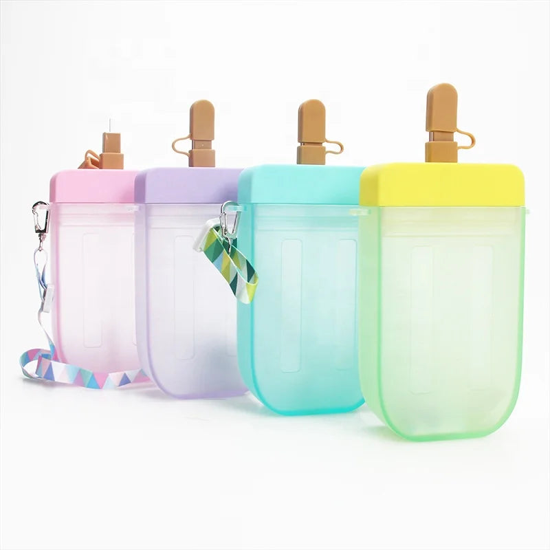 300ml Fashion Popsicle Shape Cute Ice Cream Reusable Kids Plastic Water Bottles