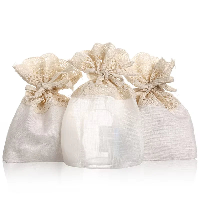 Custom Lace Flower Drawstring Candy Bag Birthday Wedding Party Candy Holder Sack Jewelry Decor String Fabric Gift Bags
