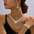 Fenyi Wholesale Girls Jewelry Fashion  Diamond Necklace Earrings Bracelet African square Zircon Design Three Piece Set Women