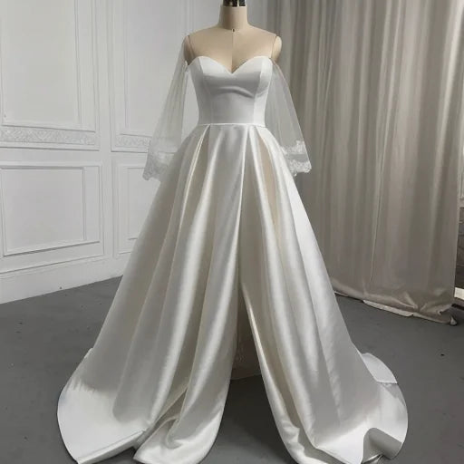 S0232G 2026 New Hot -selling High -quality Long -sleeved Satin Bride Women a Line Ball Gown Wedding Dress Bridal