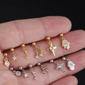 Gaby New Stainless Steel Labret External Thread Stainless Steel Lip Ring with Dangle Cross Star Helix Piercing Jewelry