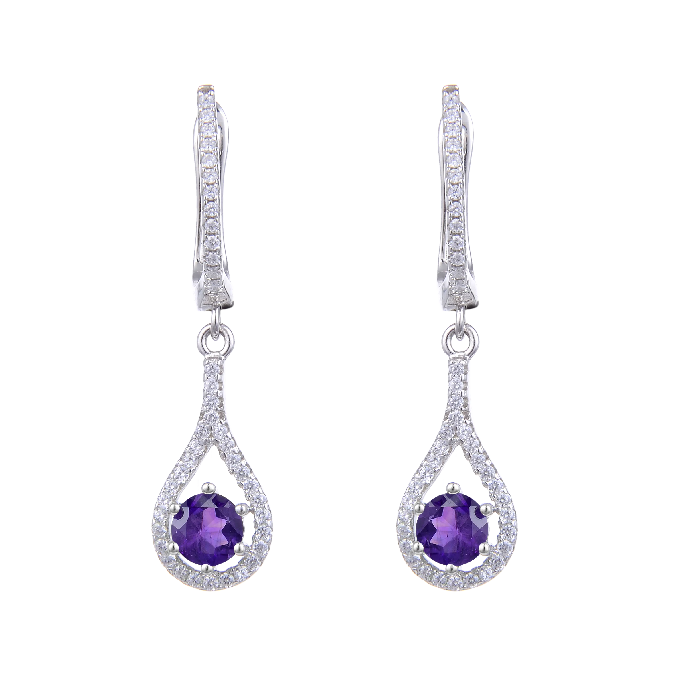 Abiding Jewelry Fashion Water Teardrop Natural Amethyst Gemstone 925 Sterling Silver Dangle Drop Earrings