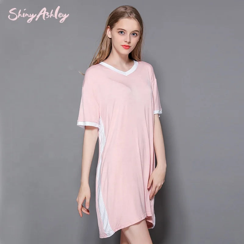 ShinyAshley 2022 Women's Knit Sleepwear Modal Nightgown Sleep Dress for Ladies Sleeping Summer Pajamas