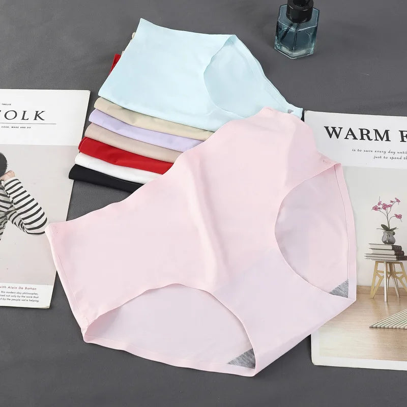 Factory Direct Women's Underwear Simple Solid Color Ice Silk Underwear No Sense Women's Briefs